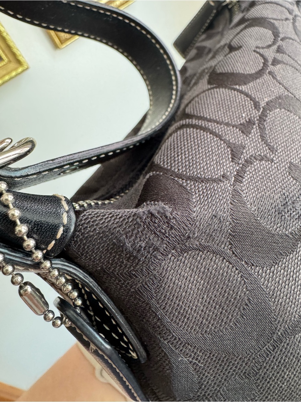 Vintage Coach Soft Signature Demi Black Jacquard Shoulder Bag #6044 Y2K - Picture 5 of 11